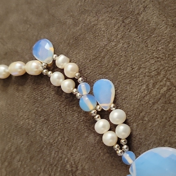 HANDMADE Freshwater Pearl Knotted Opalite Teardrop Festoon Landgirl Necklace - Picture 5 of 8